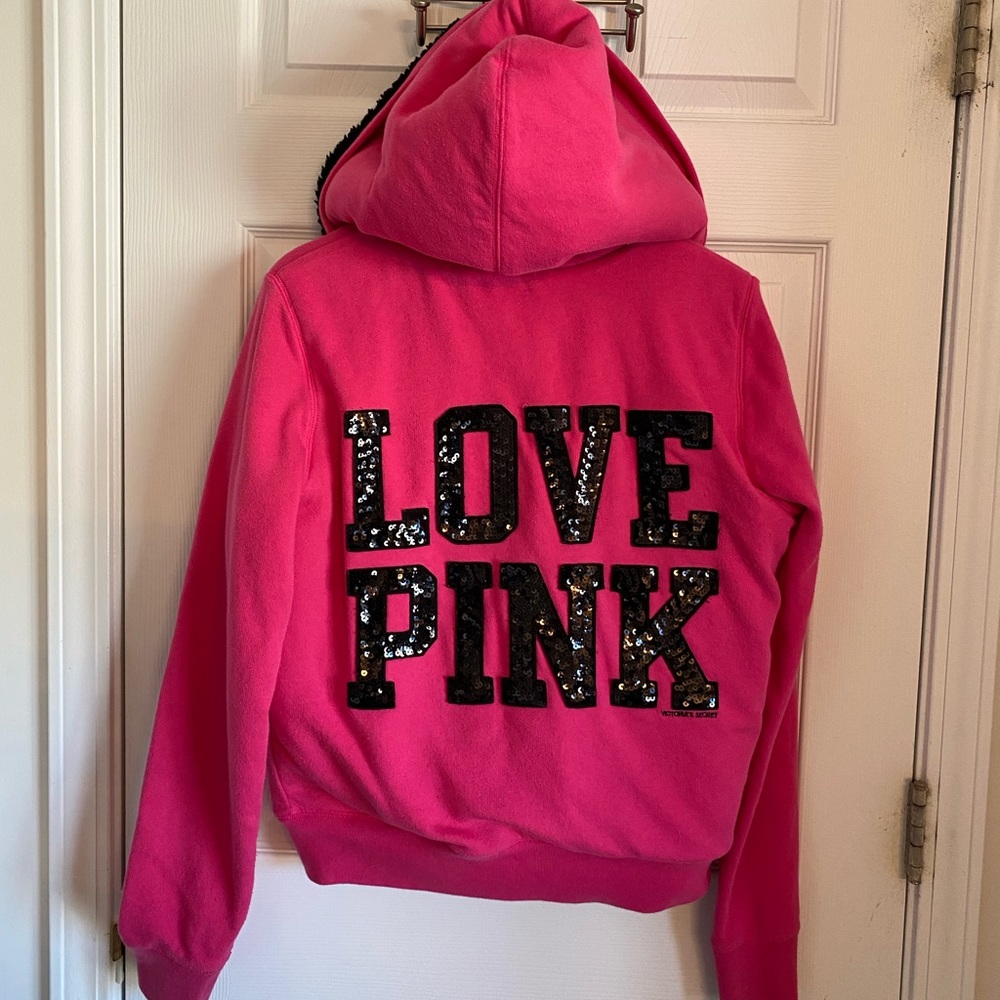 Victorias Secret PINK fur lined bling hoodie